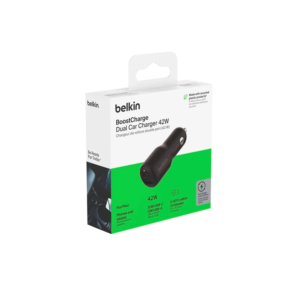 CARGADOR BELKIN DUAL PARA AUTO USB-A Y USB-C DE 42 W, NEGRO