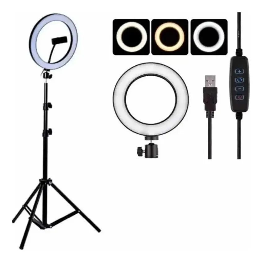 Aro de Luz LED 33 cm + Trípode de 2,1 Metros | Iluminación para Fotos y Videos