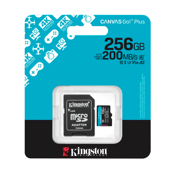 MEMORIA MICRO SD 256GB KINGSTON CANVAS GO PLUS 4K A2 U3 V30 200 MB