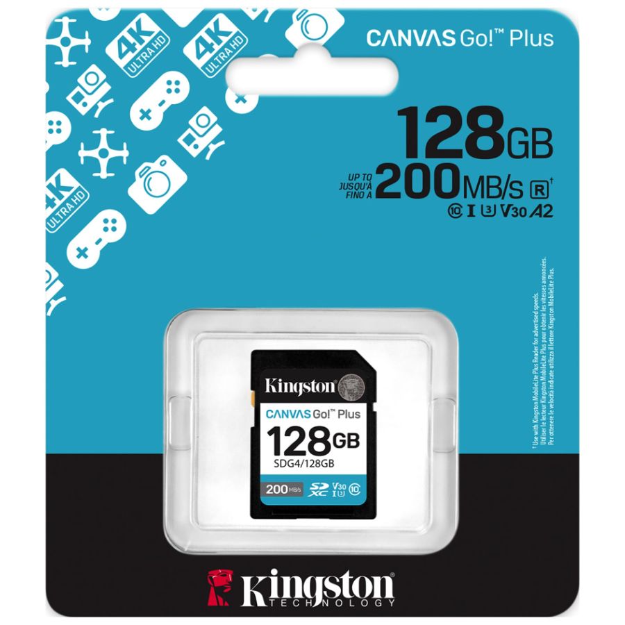 MEMORIA SD 128 GB KINGSTON CANVAS GO PLUS 4K A2 U3 V30 200 MB